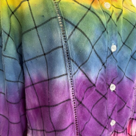 Upcycled reimagined rainbow colorful flannel boho blouse - Picture 3 of 8